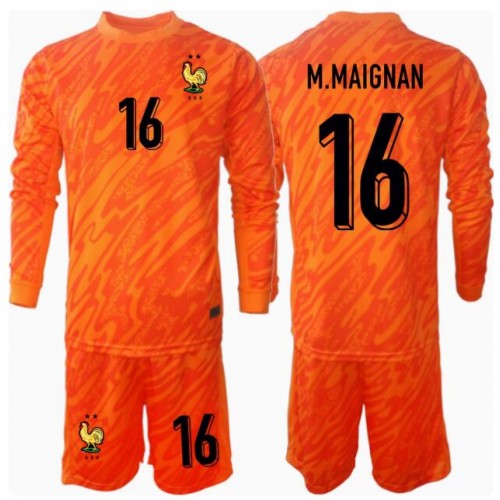 Fotbalové Dres Francie Mike Maignan #16 Brankářské Dětské Venkovní ME 2024 Dlouhý Rukáv (+ trenýrky)